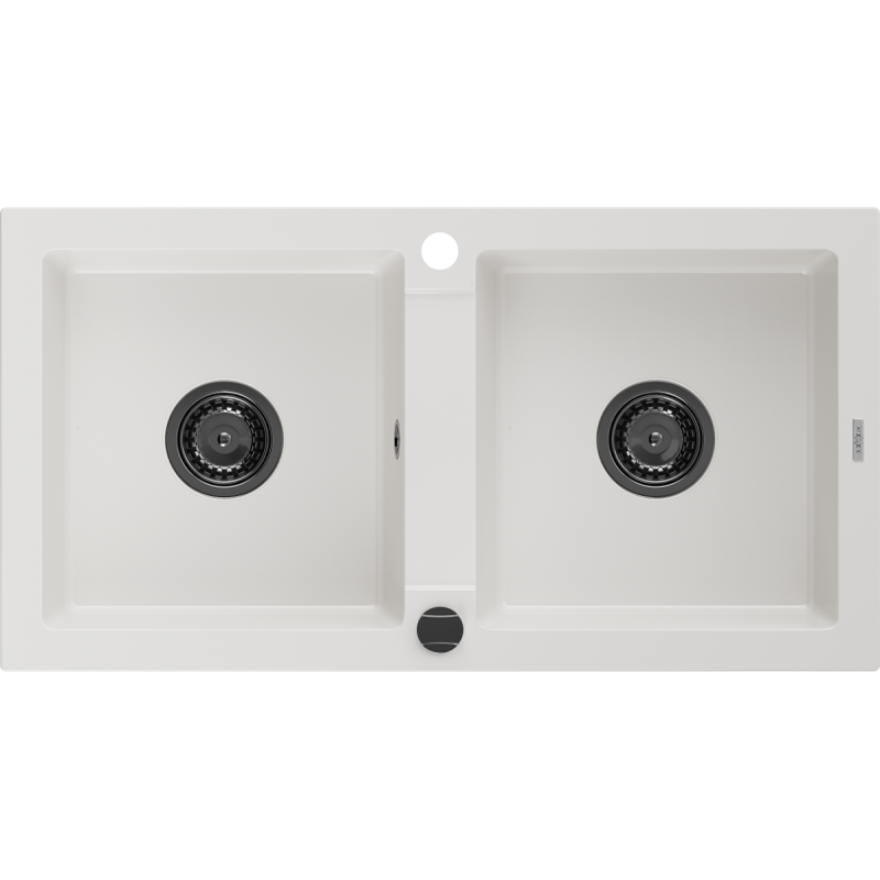 Mexen Mario dvoukomorový granitový dřez 820 x 436 mm, bílý, černý sifon - 6504822000-20-B