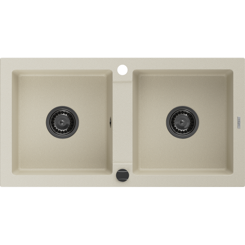 Mexen Mario žulový dřez 2-komorový 820 x 436 mm, béžový, černý sifon - 6504822000-69-B
