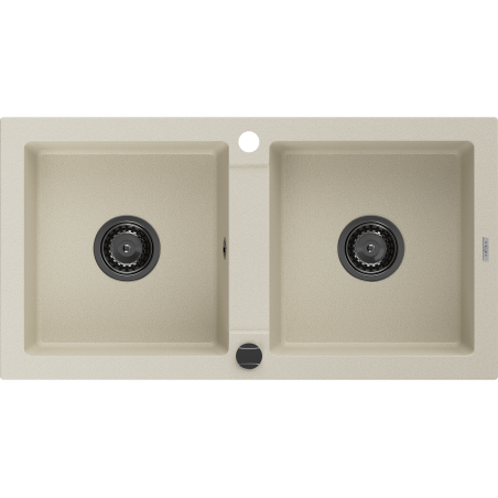 Mexen Mario žulový dřez 2-komorový 820 x 436 mm, béžový, černý sifon - 6504822000-69-B