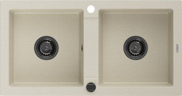 Mexen Mario žulový dřez 2-komorový 820 x 436 mm, béžový, černý sifon - 6504822000-69-B