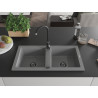 Mexen Mario granitový dřez 2-komorový 820 x 436 mm, šedý, černý sifon - 6504822000-71-B