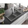 Mexen Mario granitový dřez 2-komorový 820 x 436 mm, šedý, černý sifon - 6504822000-71-B