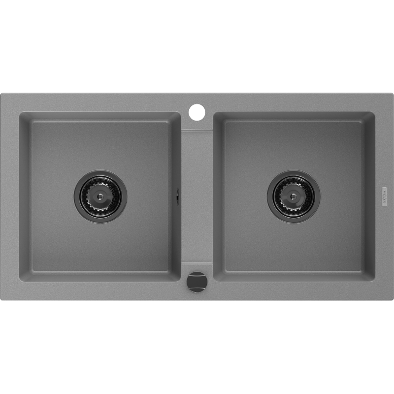 Mexen Mario dvoukomorový žulový dřez 820 x 436 mm, šedý, černý sifon - 6504822000-71-B