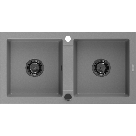 Mexen Mario dvoukomorový žulový dřez 820 x 436 mm, šedý, černý sifon - 6504822000-71-B