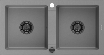 Mexen Mario dvoukomorový žulový dřez 820 x 436 mm, šedý, černý sifon - 6504822000-71-B