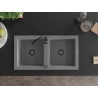 Mexen Mario granitový dřez 2-komorový 820 x 436 mm, šedý, černý sifon - 6504822000-71-B