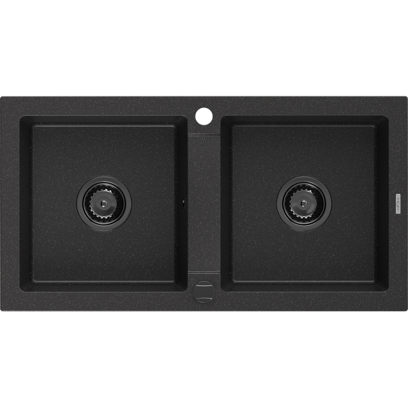 Mexen Mario dřez žulový 2-komorový 820 x 436 mm, černý/stříbrný metalík, černý sifon - 6504822000-73-B