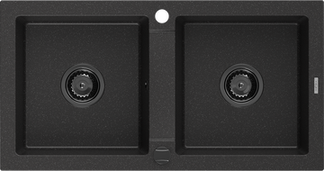 Mexen Mario dřez žulový 2-komorový 820 x 436 mm, černý/stříbrný metalík, černý sifon - 6504822000-73-B