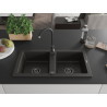 Mexen Mario granitový dřez s 2 komorami 820 x 436 mm, černý/zlatý metalík, černý sifon - 6504822000-75-B