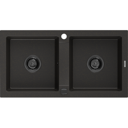 Mexen Mario granitový dřez 2-komorový 820 x 436 mm, černý/zlatý metalík, černý sifon - 6504822000-75-B