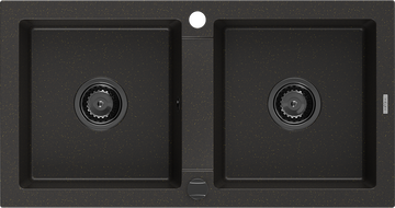 Mexen Mario granitový dřez 2-komorový 820 x 436 mm, černý/zlatý metalík, černý sifon - 6504822000-75-B