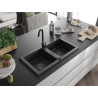Mexen Mario granitový dřez s 2 komorami 820 x 436 mm, černý/zlatý metalík, černý sifon - 6504822000-75-B