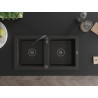 Mexen Mario granitový dřez s 2 komorami 820 x 436 mm, černý/zlatý metalík, černý sifon - 6504822000-75-B