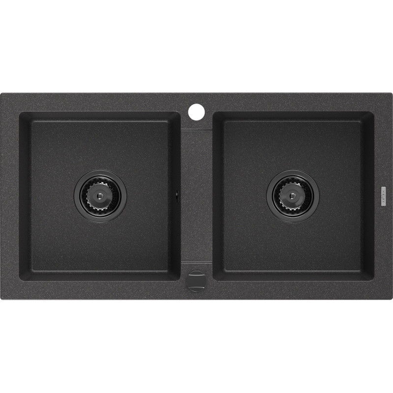 Mexen Mario granitový dřez 2-komorový 820 x 436 mm, černý s tečkami, černý sifon - 6504822000-76-B