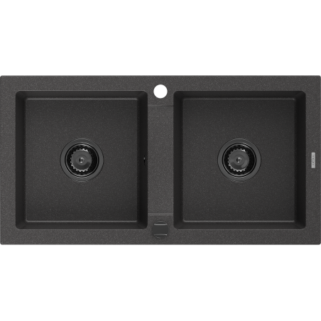Mexen Mario granitový dřez 2-komorový 820 x 436 mm, černý skvrnitý, černý sifon - 6504822000-76-B