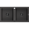 Mexen Mario granitový dřez 2-komorový 820 x 436 mm, černý skvrnitý, černý sifon - 6504822000-76-B