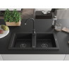 Mexen Mario granitový dřez dvoukomorový 820 x 436 mm, černý, černý sifon - 6504822000-77-B