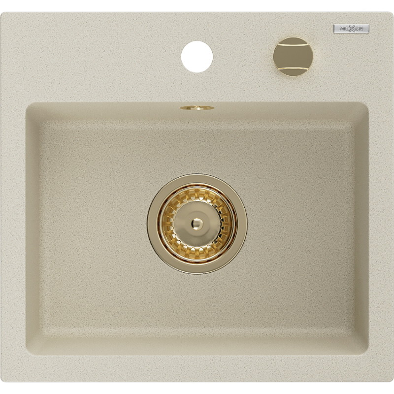 Mexen Milo granitový dřez 1-komorový 435 x 410 mm, béžový, sifon zlatý - 6505441000-69-G