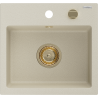 Mexen Milo jednokomorový granitový dřez 435 x 410 mm, béžový, zlatý sifon - 6505441000-69-G