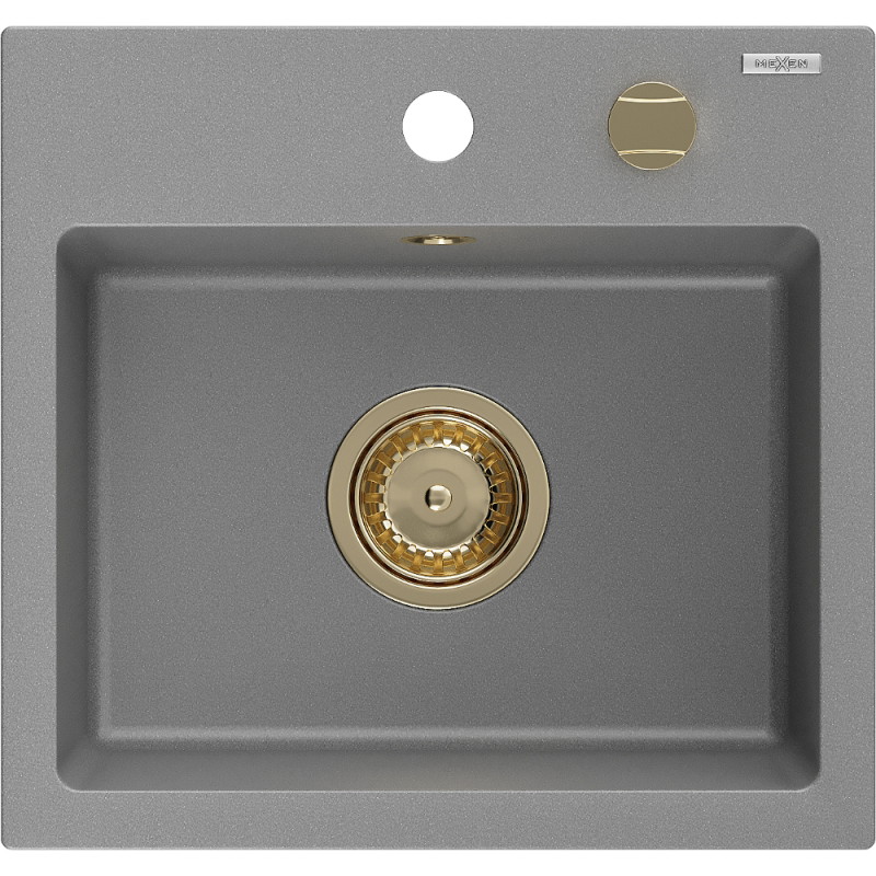Mexen Milo granitový dřez 1-komorový 435 x 410 mm, šedý, zlatý sifon - 6505441000-71-G