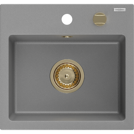 Mexen Milo granitový dřez 1-komorový 435 x 410 mm, šedý, sifon zlatý - 6505441000-71-G