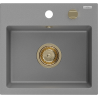 Mexen Milo granitový dřez 1-komorový 435 x 410 mm, šedý, sifon zlatý - 6505441000-71-G