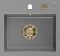 Mexen Milo granitový dřez 1-komorový 435 x 410 mm, šedý, sifon zlatý - 6505441000-71-G