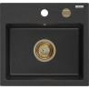 Mexen Milo žulový dřez jednokomorový 435 x 410 mm, černý/stříbrný metalík, zlatý sifon - 6505441000-73-G