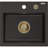 Mexen Milo žulový dřez 1-komorový 435 x 410 mm, černý/zlatý metalik, zlatý sifon - 6505441000-75-G
