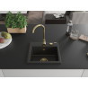Mexen Milo granitový dřez 1-komorový 435 x 410 mm, černý/zlatý metalík, zlatý sifon - 6505441000-75-G