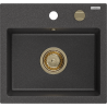 Mexen Milo granitový dřez 1-komorový 435 x 410 mm, černý skvrnitý, sifon zlatý - 6505441000-76-G