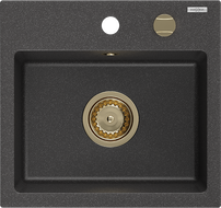 Mexen Milo granitový dřez 1-komorový 435 x 410 mm, černý skvrnitý, sifon zlatý - 6505441000-76-G