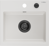 Mexen Milo granitový dřez 1komorový 435 x 410 mm, bílý, černý sifon - 6505441000-20-B