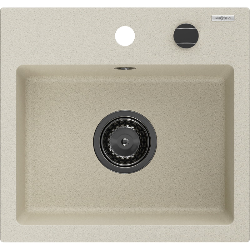 Mexen Milo granitový dřez 1-komorový 435 x 410 mm, béžový, černý sifon - 6505441000-69-B