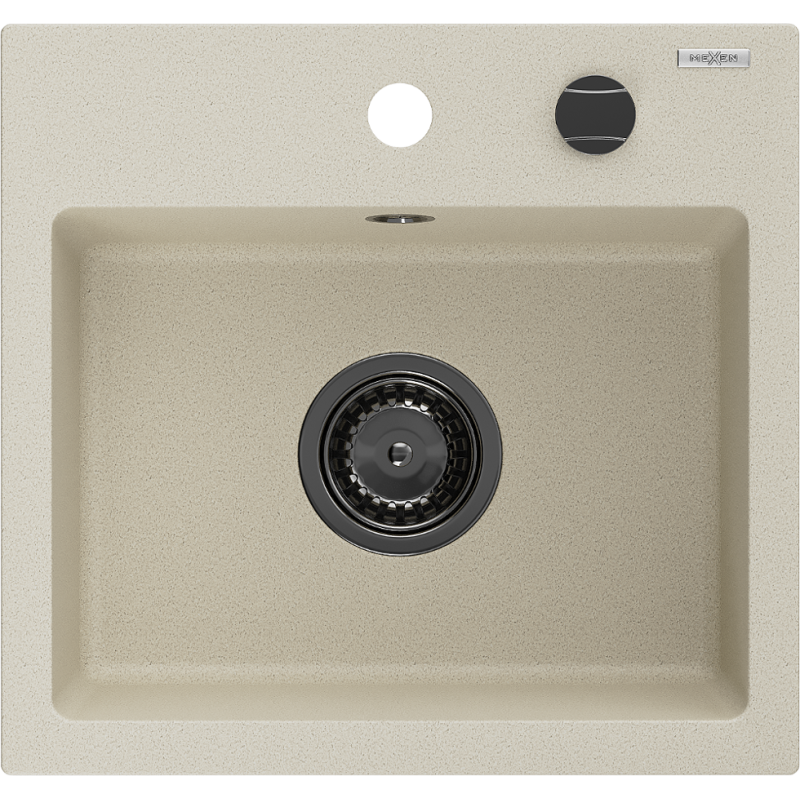 Mexen Milo jednokomorový granitový dřez 435 x 410 mm, béžový, černý sifon - 6505441000-69-B
