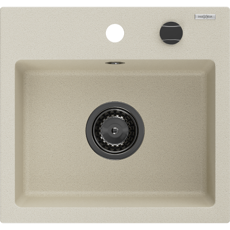 Mexen Milo jednokomorový granitový dřez 435 x 410 mm, béžový, černý sifon - 6505441000-69-B