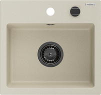 Mexen Milo jednokomorový granitový dřez 435 x 410 mm, béžový, černý sifon - 6505441000-69-B