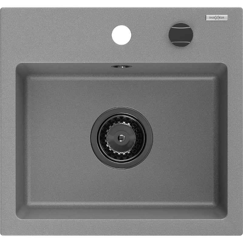 Mexen Milo granitový dřez 1-komorový 435 x 410 mm, šedý, černý sifon - 6505441000-71-B