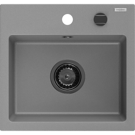 Mexen Milo granitový dřez 1-komorový 435 x 410 mm, šedý, černý sifon - 6505441000-71-B