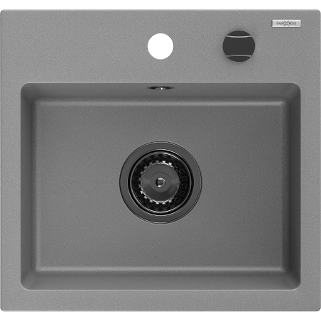 Mexen Milo granitový dřez jednokomorový 435 x 410 mm, šedý, černý sifon - 6505441000-71-B