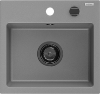 Mexen Milo granitový dřez jednokomorový 435 x 410 mm, šedý, černý sifon - 6505441000-71-B