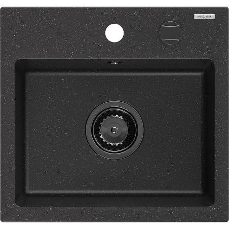 Mexen Milo granitový dřez 1-komorový 435 x 410 mm, černý/stříbrný metalik, černý sifon - 6505441000-73-B