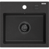 Mexen Milo granitový dřez 1-komorový 435 x 410 mm, černý/stříbrný metalik, černý sifon - 6505441000-73-B