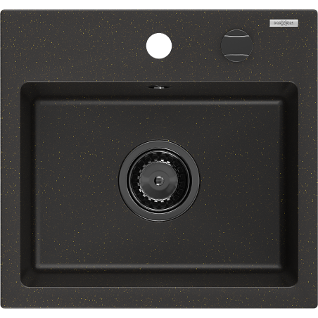 Mexen Milo granitový dřez 1-komorový 435 x 410 mm, černý/zlatý metalik, sifon černý - 6505441000-75-B