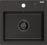 Mexen Milo granitový dřez 1-komorový 435 x 410 mm, černý/zlatý metalik, sifon černý - 6505441000-75-B