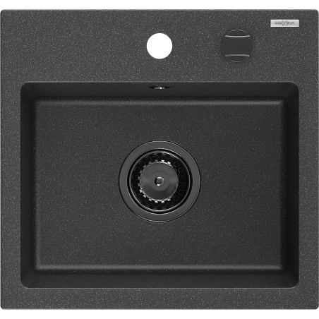 Mexen Milo granitový dřez 1-komorový 435 x 410 mm, černý kropenatý, černý sifon - 6505441000-76-B