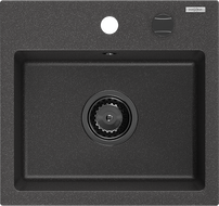 Mexen Milo granitový dřez 1-komorový 435 x 410 mm, černý kropenatý, černý sifon - 6505441000-76-B