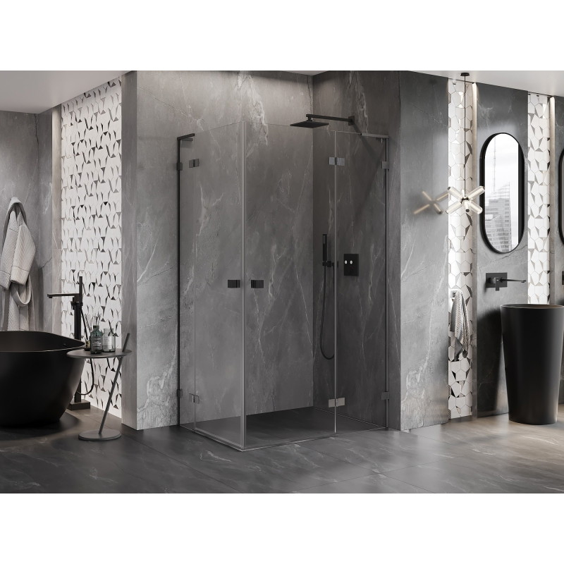 Mexen Lunar L Duo sprchová kabina otočná pravá 110 x 90 cm, transparentní, kartáčovaná gun gray - 834L-110P-090L-66-00