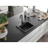 Mexen Milo granitový dřez 1-komorový 435 x 410 mm, černý, černý sifon - 6505441000-77-B