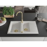 Mexen Gaspar granitový dřez 1,5 komorový s odkapávačem 737 x 475 mm, bílý, sifon zlatý - 6507731505-20-G